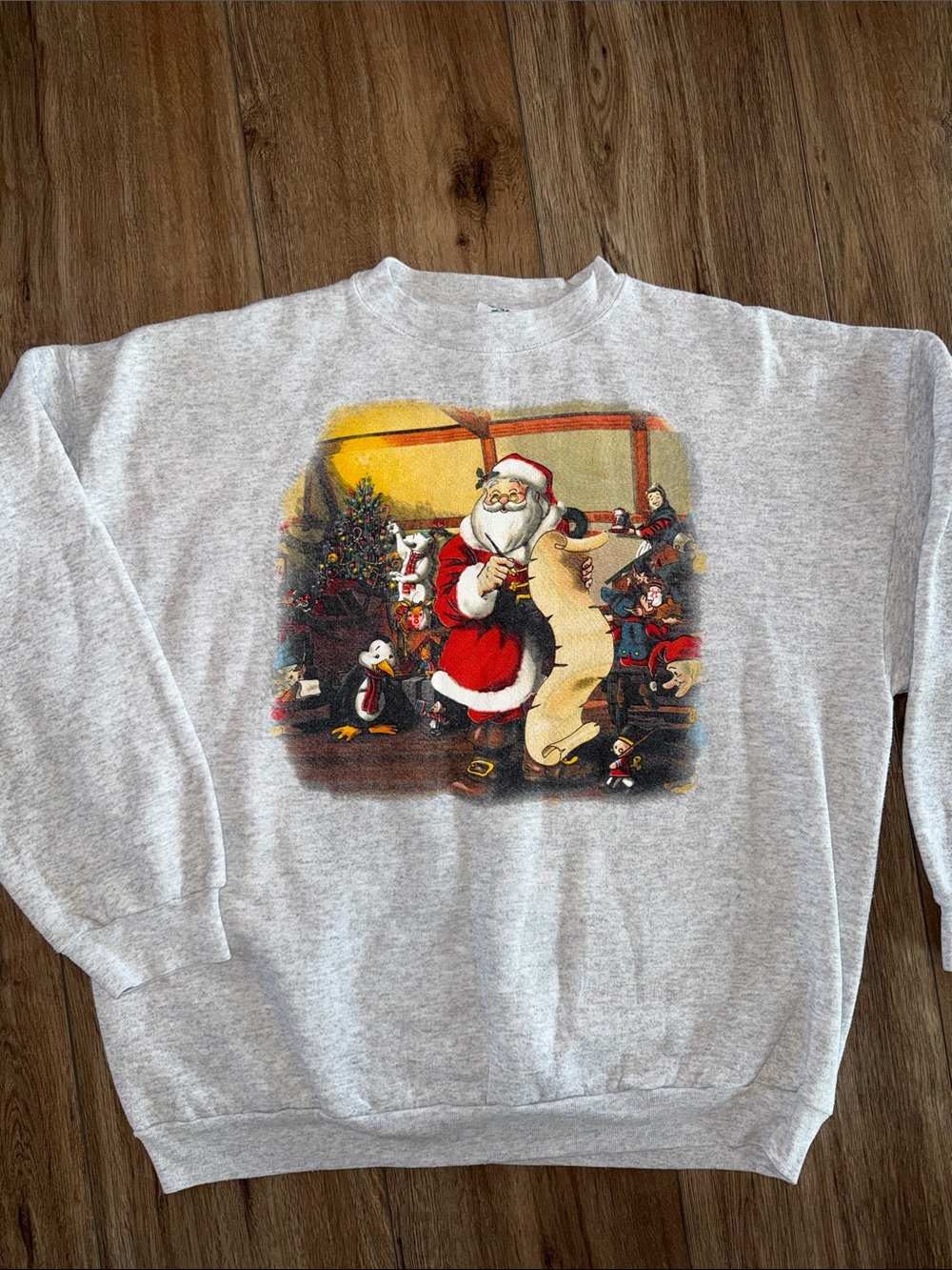 Vintage Heather Gray Santa Graphic Sweatshirt - great shape